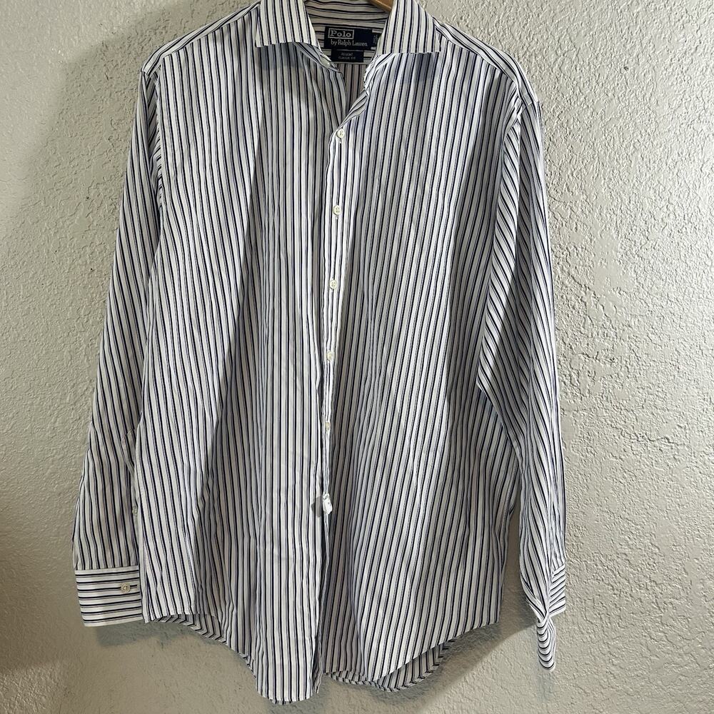Polo By Ralph Lauren Button Down Shirt Sz 17 Purple & Blue Stripe